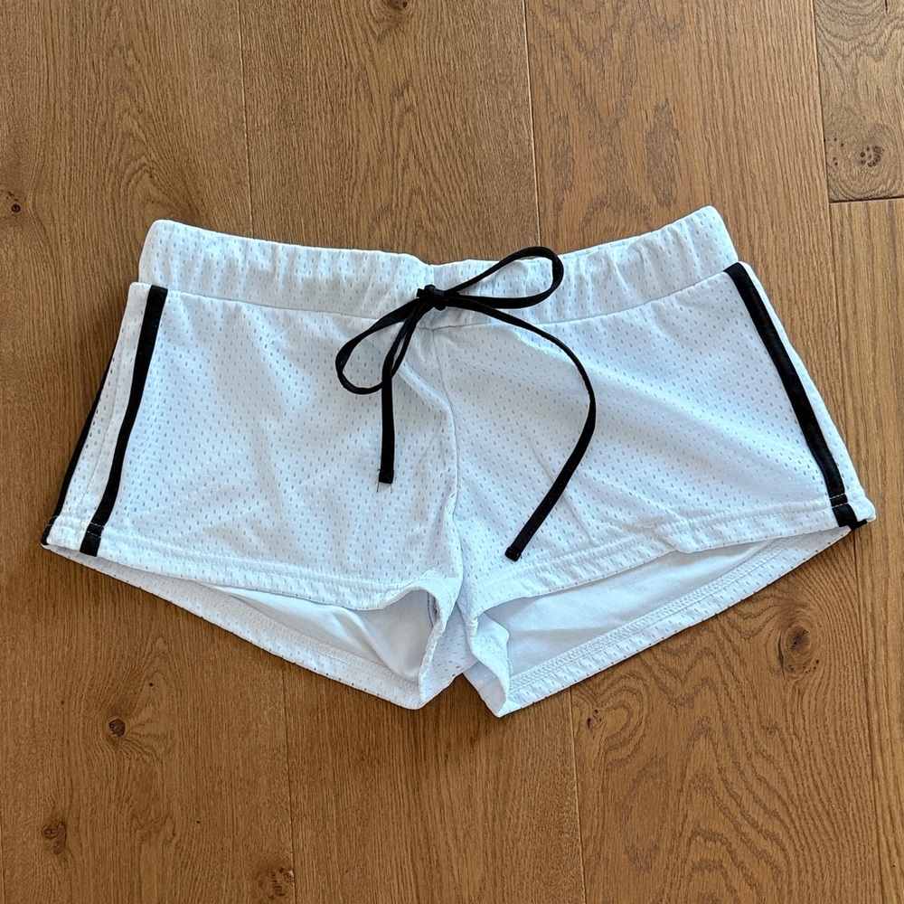 Junior White Athletic Shorts with Black Trim, Junior LARGE